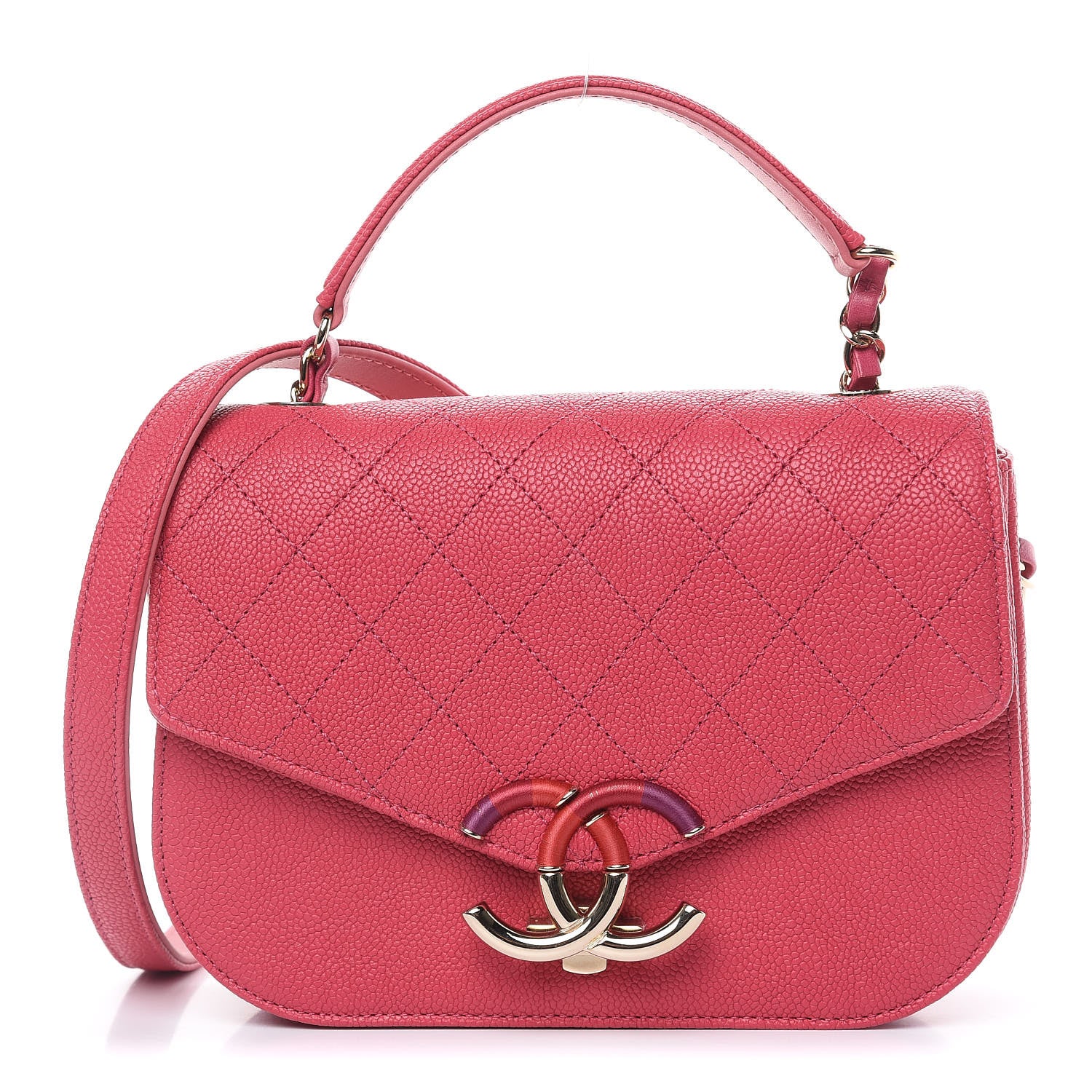 Chanel Grained Calfskin Quilted Small Cuba Top Handle Flap Pink 1 of 9