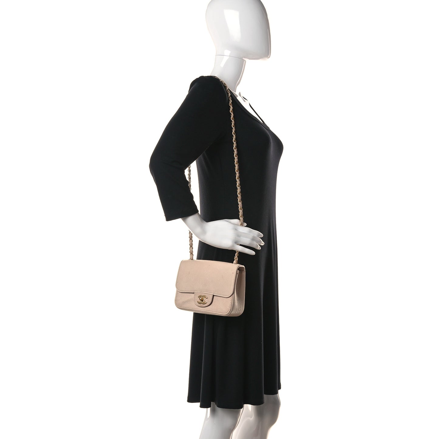 Grained Calfskin Mini Square Classic Pure Flap Nude