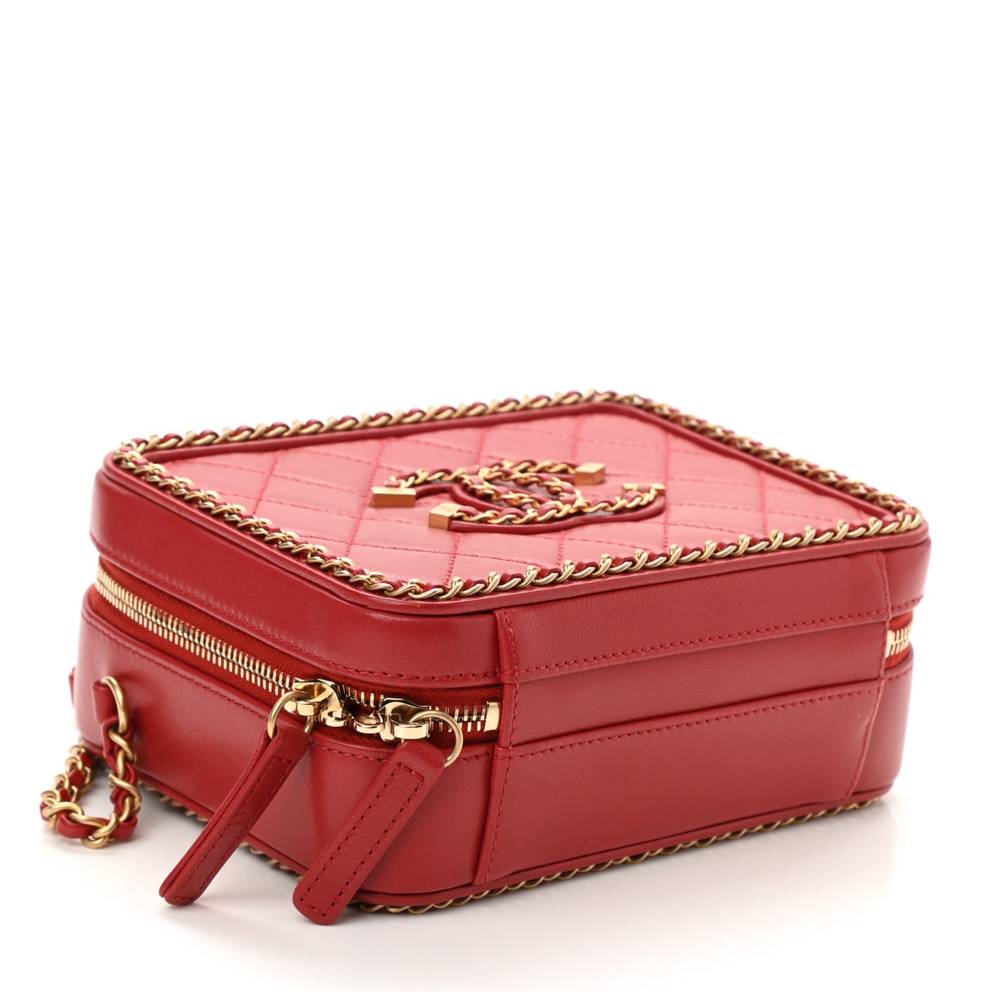 Goatskin Quilted Small CC Filigree Vanity Case Red
