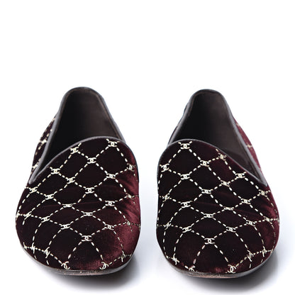 Chanel Velvet Mocassin Loafers 38 Burgundy 2 of 9