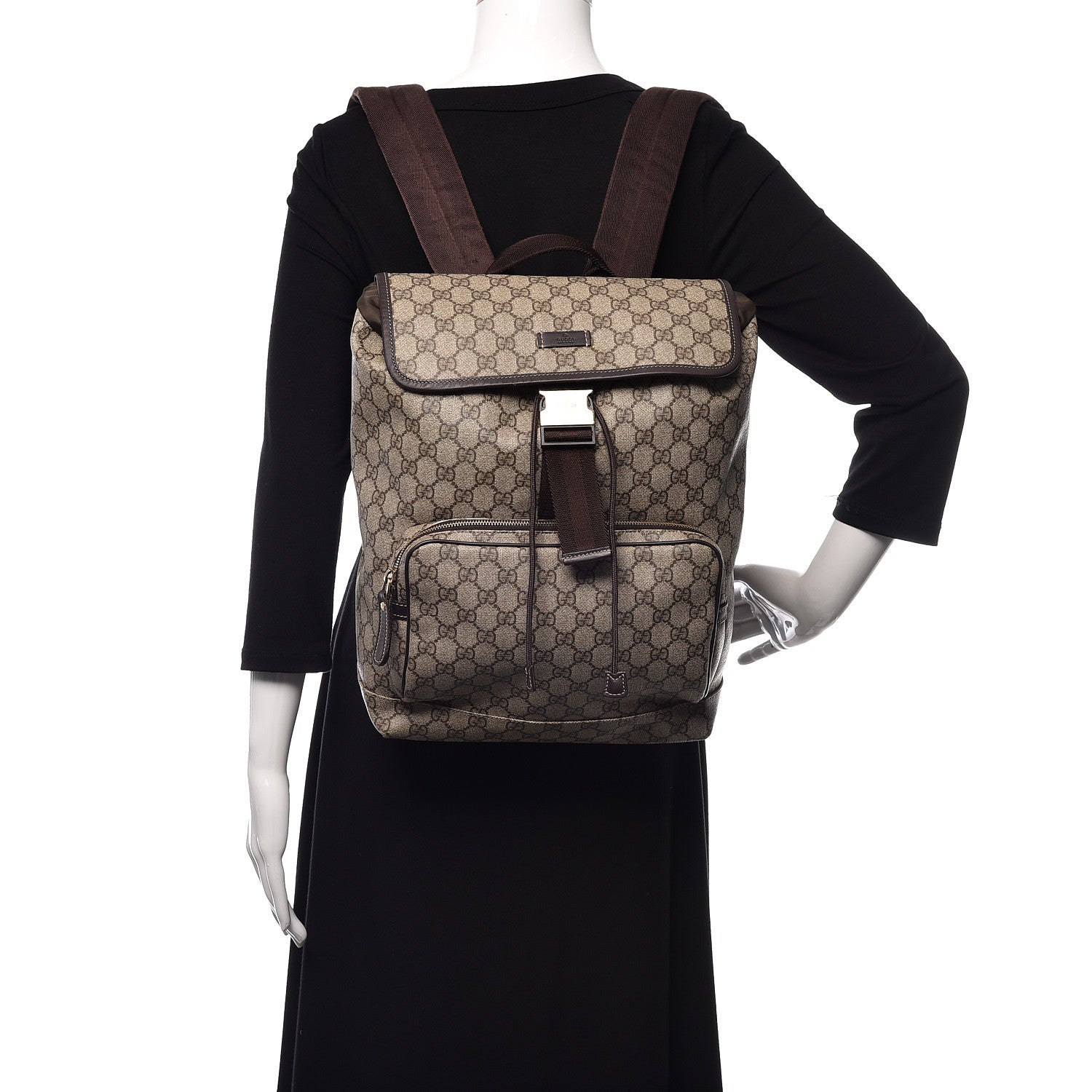Gucci GG Supreme Monogram Medium Single Buckle Rucksack Backpack Beige Ebony Brown 2 of 11