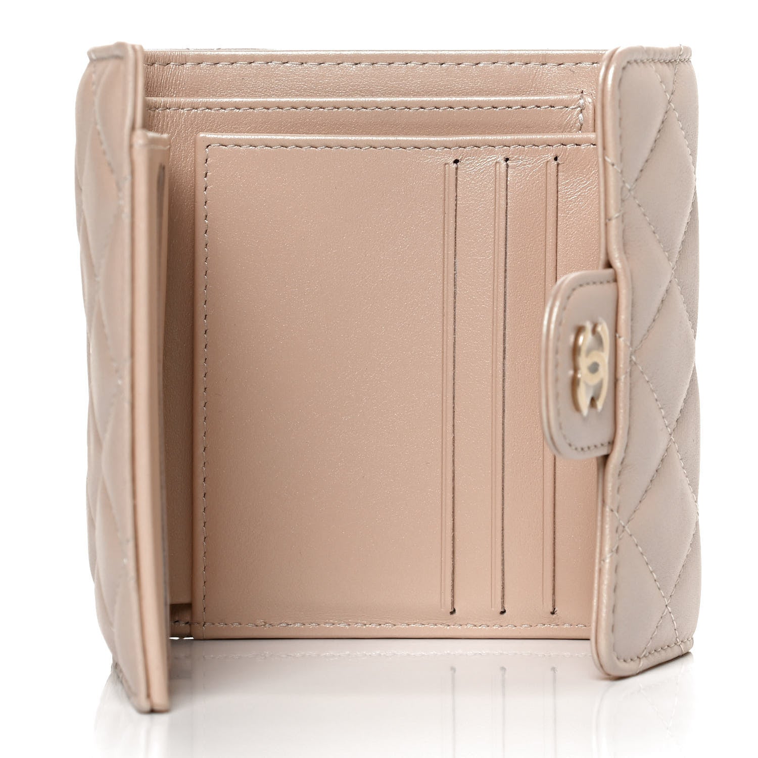 Chanel Iridescent Calfskin Quilted Compact Flap Wallet Beige 4 of 9