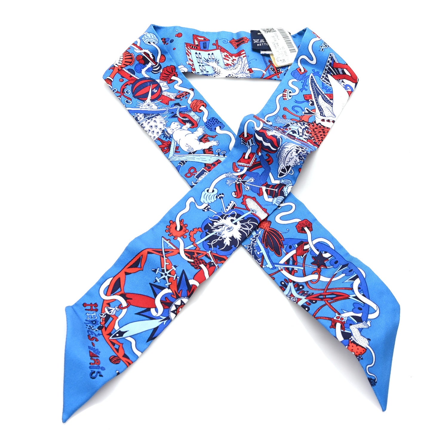 Hermes Silk La Folle Parade Twilly Bleu Gitane Rouge 1 of 3