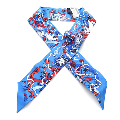 Hermes Silk La Folle Parade Twilly Bleu Gitane Rouge 1 of 3