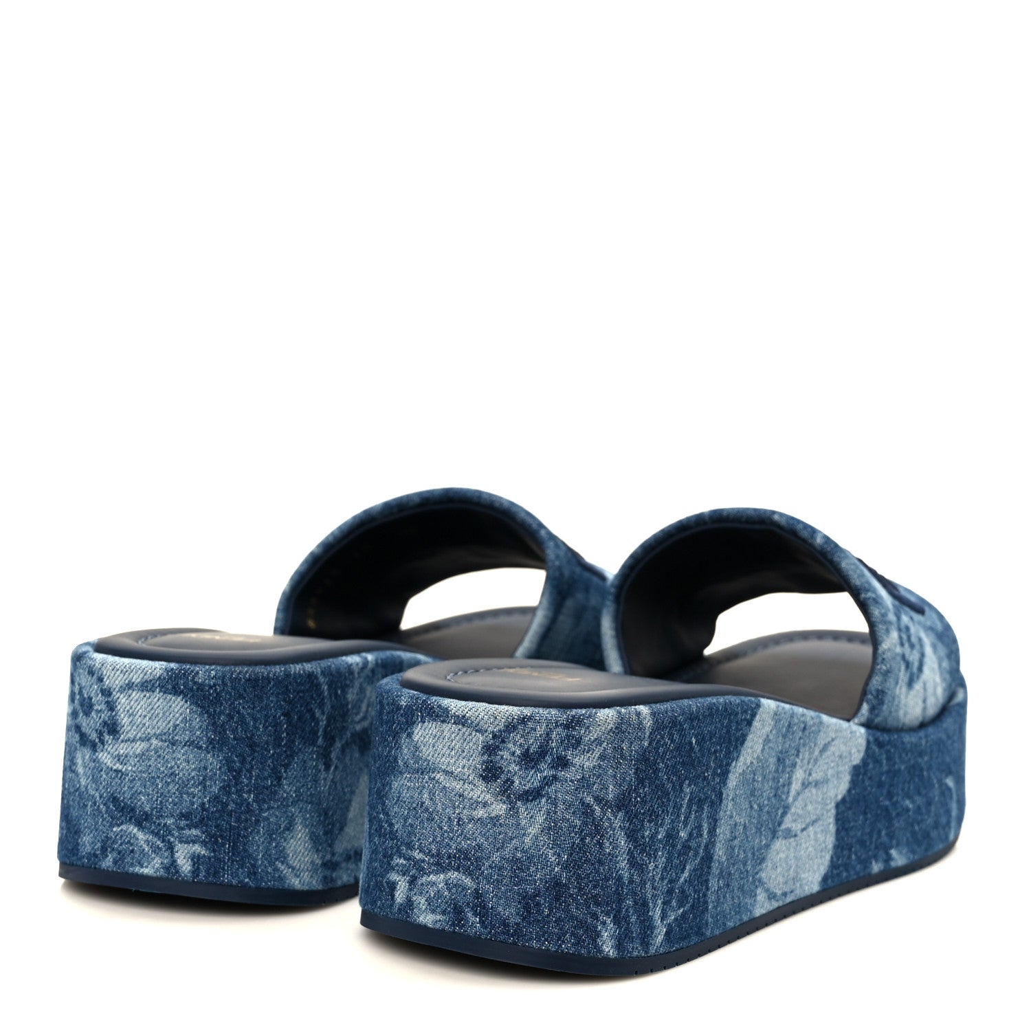 Fendi Denim Sea Garden Logo Sunshine Flatform Slide Sandals 40 Blue Medium Dark Blue 5 of 11