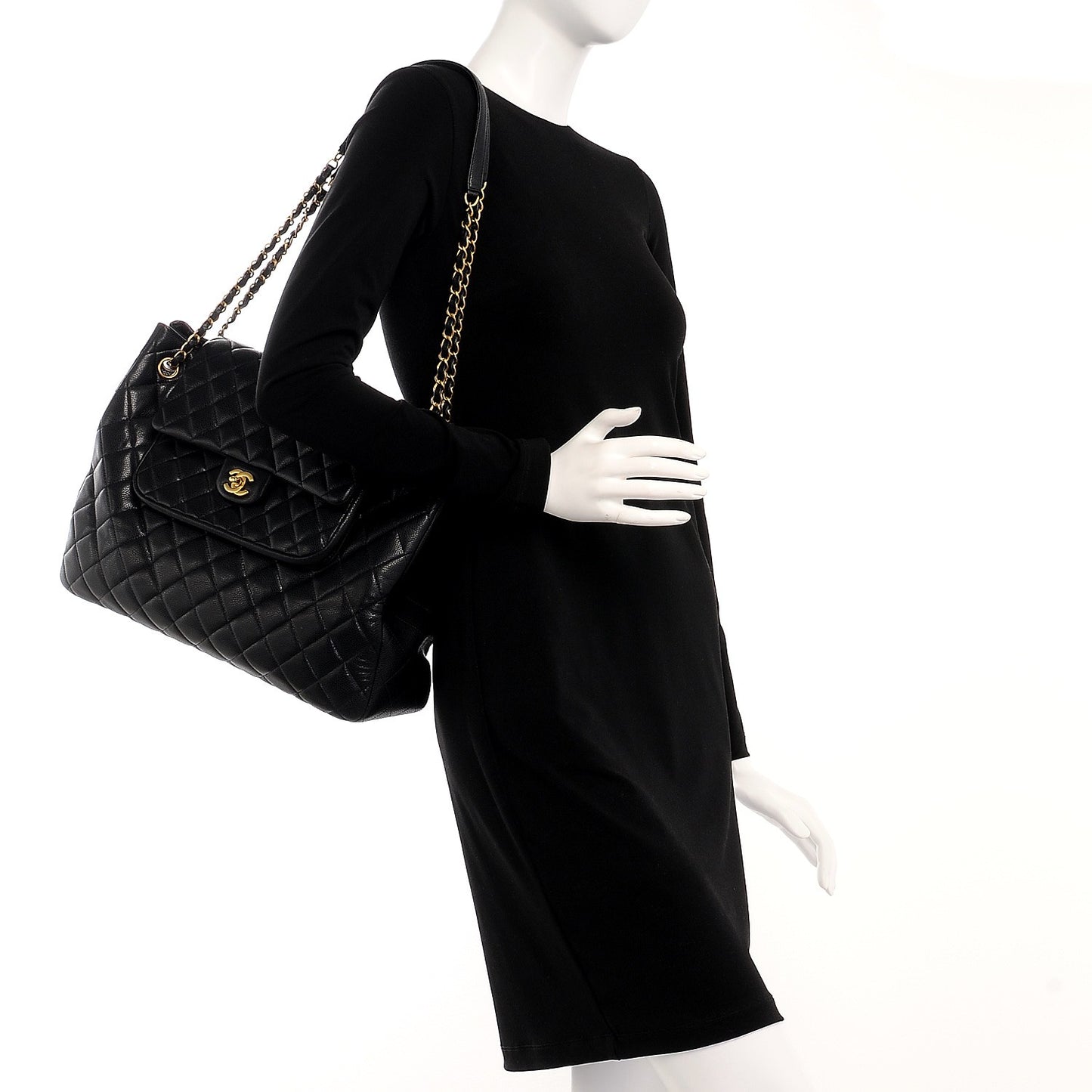 Caviar Quilted Flap Tote Black