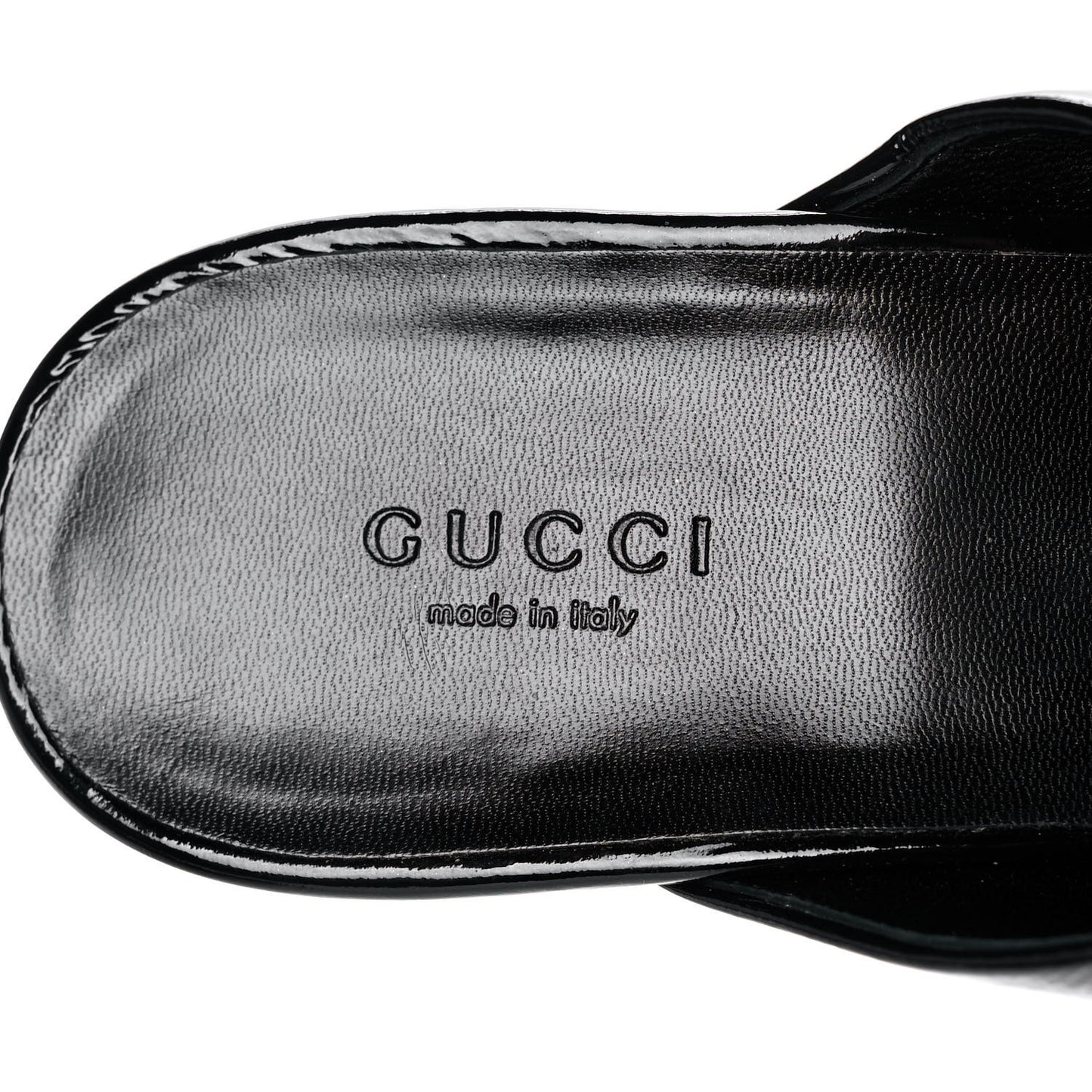 Patent Wood Platform High Heel Slides 9 Black