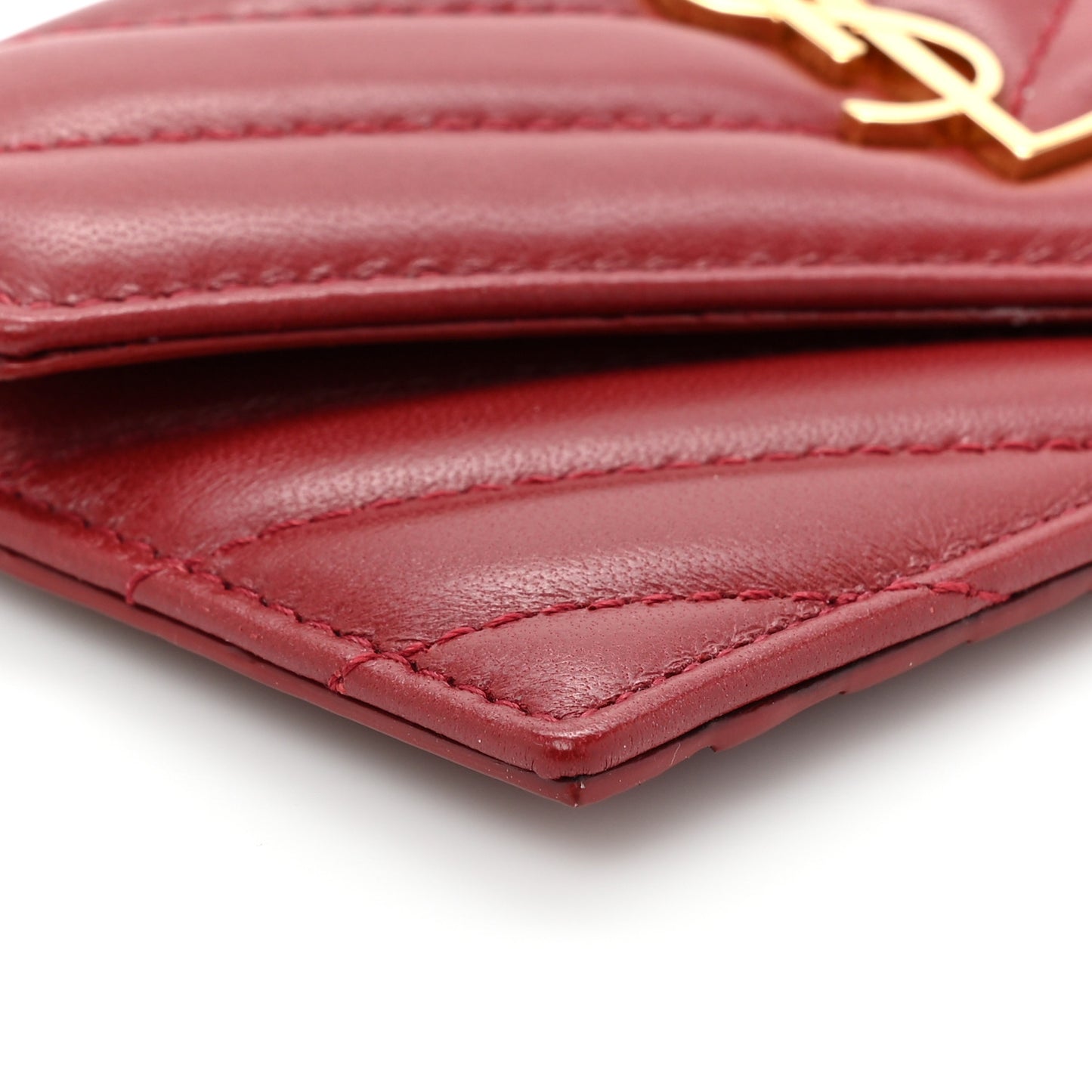 Lambskin Matelasse Chevron Monogram Compact Wallet Red