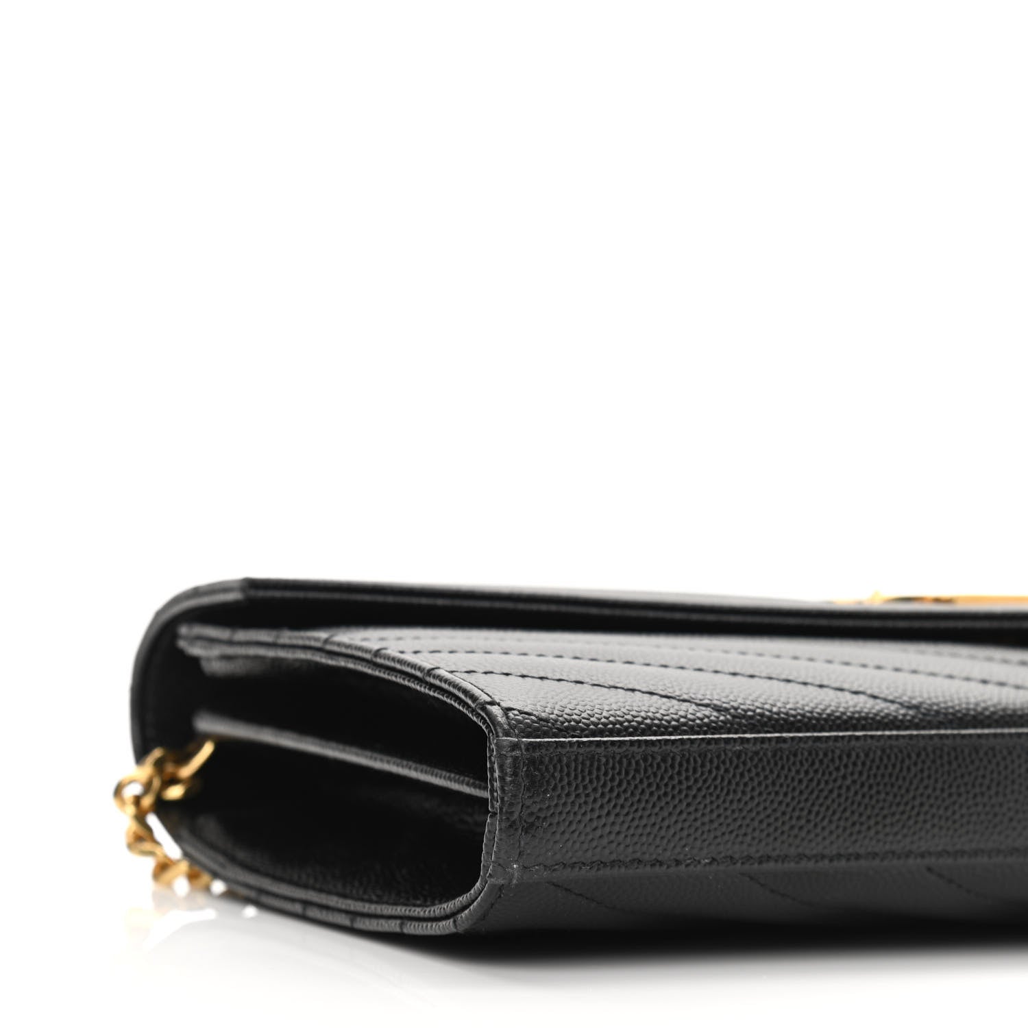 Saint Laurent Grain De Poudre Matelasse Chevron Monogram Chain Wallet Black 9 of 10