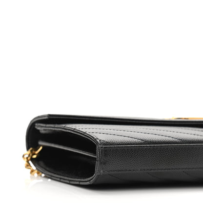 Saint Laurent Grain De Poudre Matelasse Chevron Monogram Chain Wallet Black 9 of 10