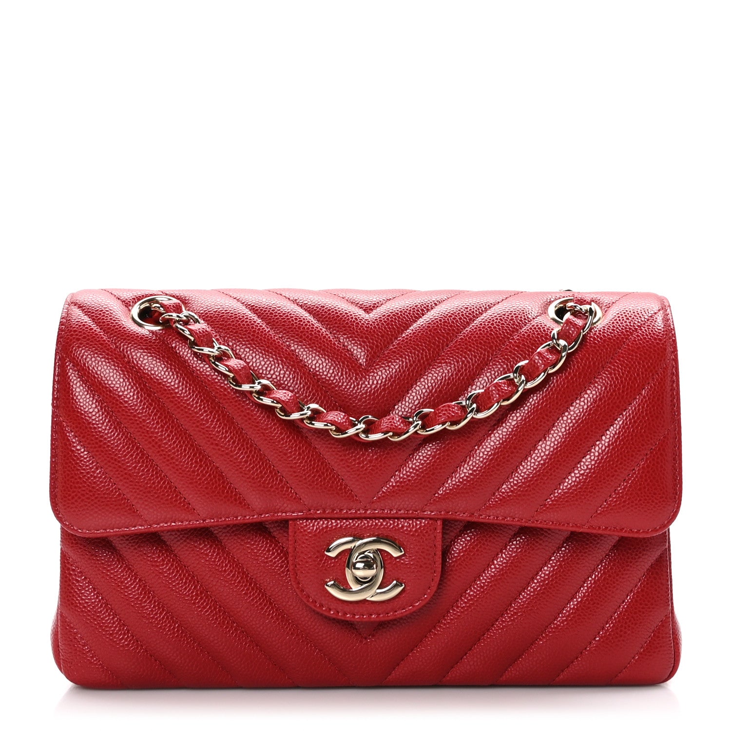 Chanel Caviar Chevron Quilted Small Double Flap Red 1 of 10
