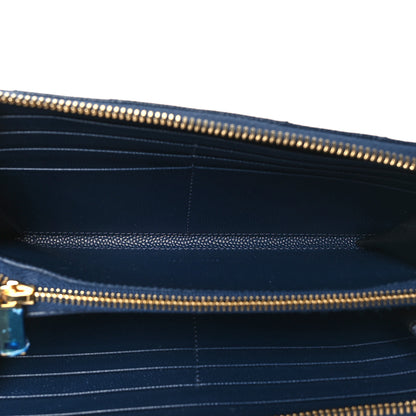 Saint Laurent Grain De Poudre Matelasse Chevron Monogram Zip Around Wallet Deep Marine 5 of 7