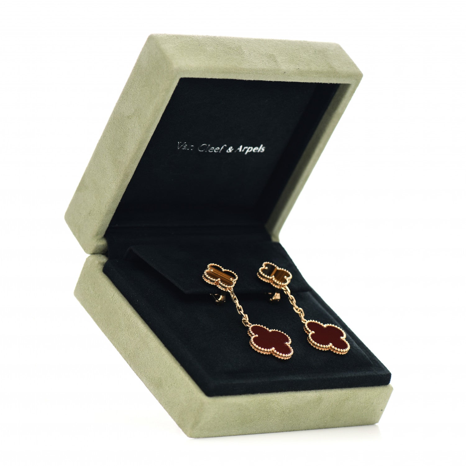 Van Cleef & Arpels 18K Yellow Gold Tiger Eye Carnelian 2 Motifs Magic Alhambra Earrings 5 of 5