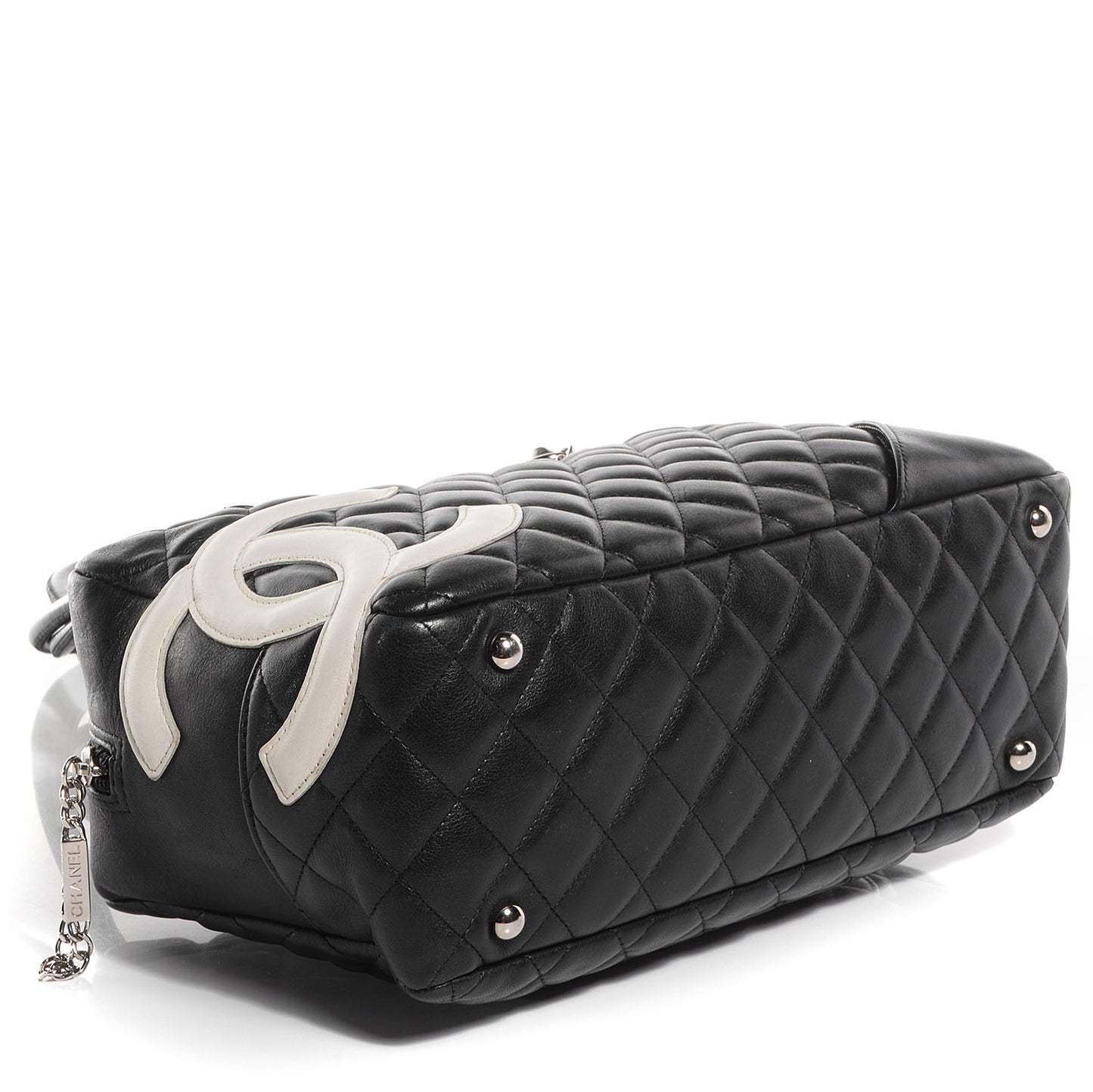 Calfskin Quilted Large Cambon Bowler Black White