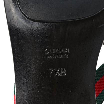 Gucci Nylon Calfskin Web Womens Thong Low Heel Sandals 7.5 Green Red Cocoa 7 of 8