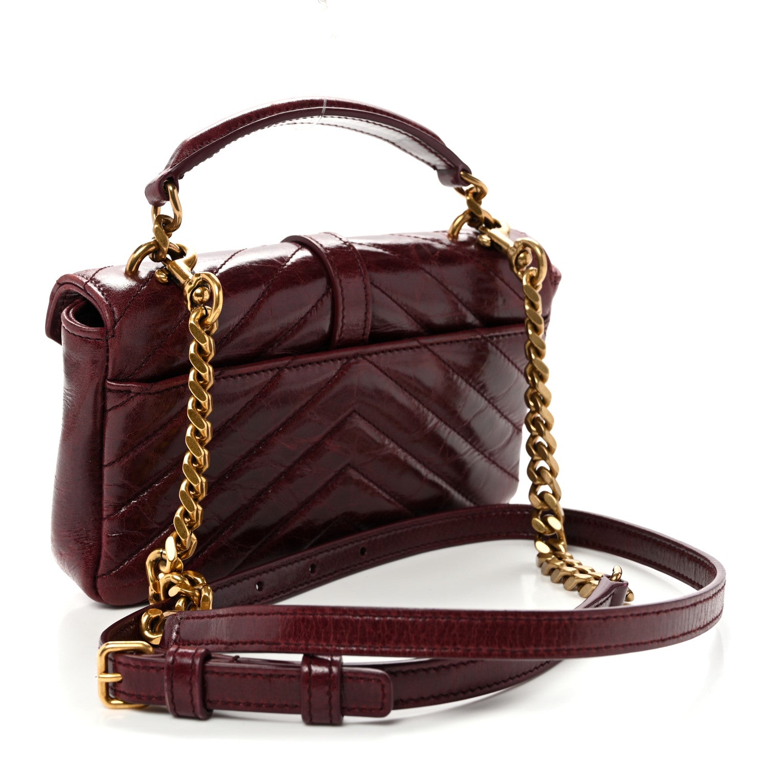 Saint Laurent Shiny Calfskin Matelasse Chevron Monogram Mini College Bag Deep Hot Wine 3 of 11