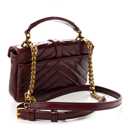 Saint Laurent Shiny Calfskin Matelasse Chevron Monogram Mini College Bag Deep Hot Wine 3 of 11