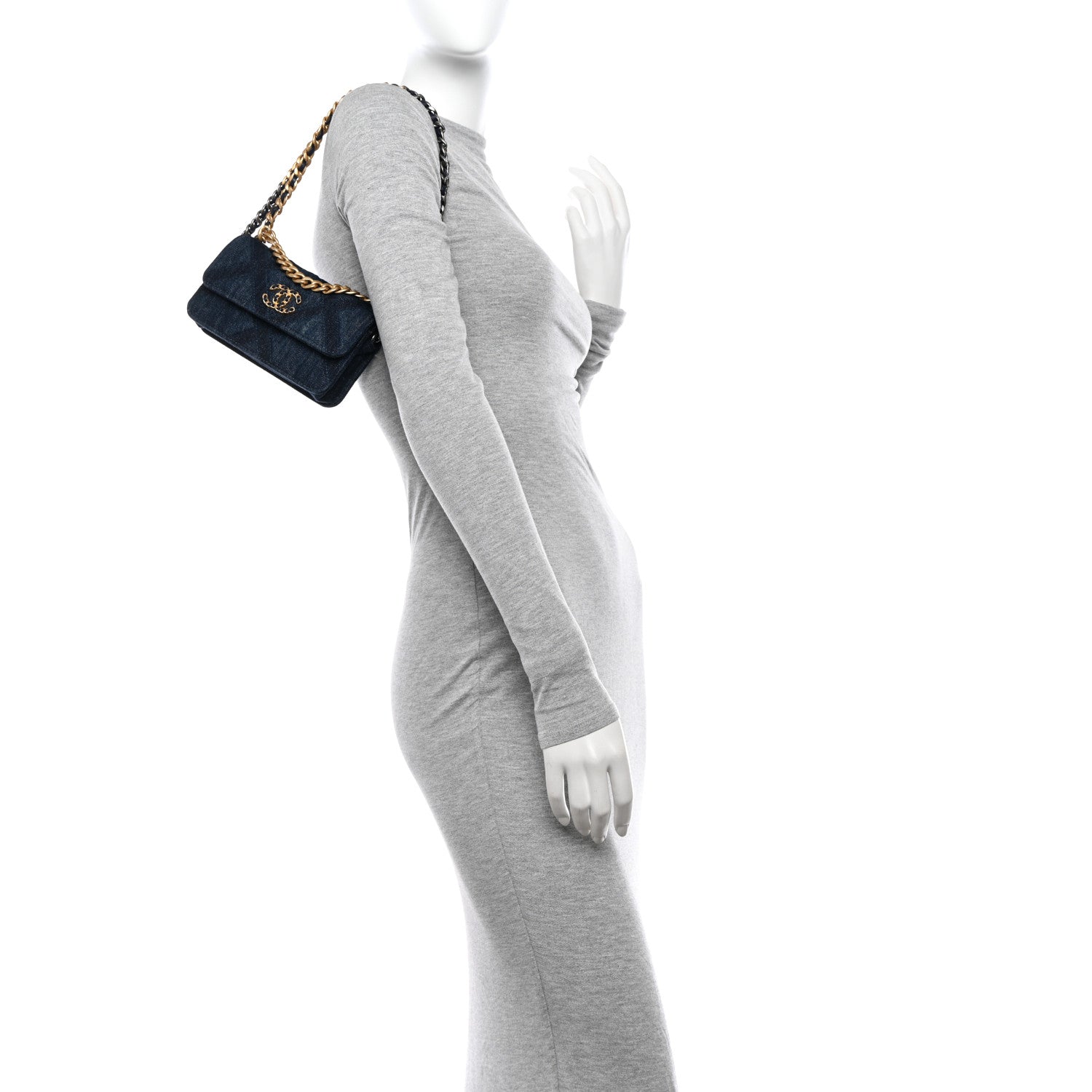 Chanel Denim Quilted Chanel 19 Flap Phone Holder With Chain Blue 2 of 11