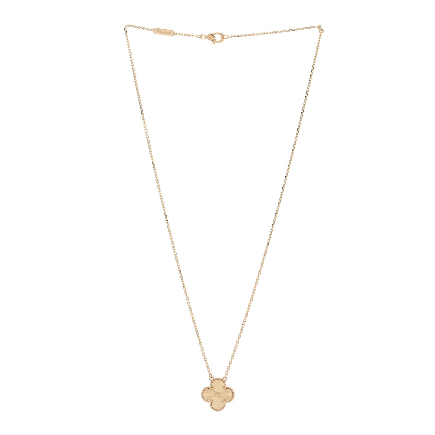 18K Yellow Gold Guilloche Vintage Alhambra Pendant Necklace