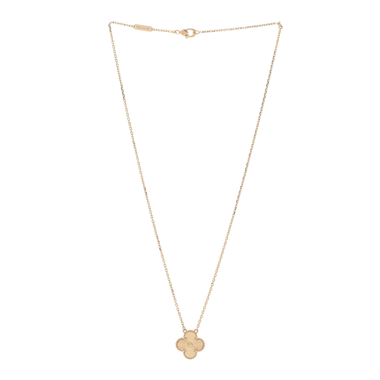 Van Cleef & Arpels 18K Yellow Gold Guilloche Vintage Alhambra Pendant Necklace 2 of 5