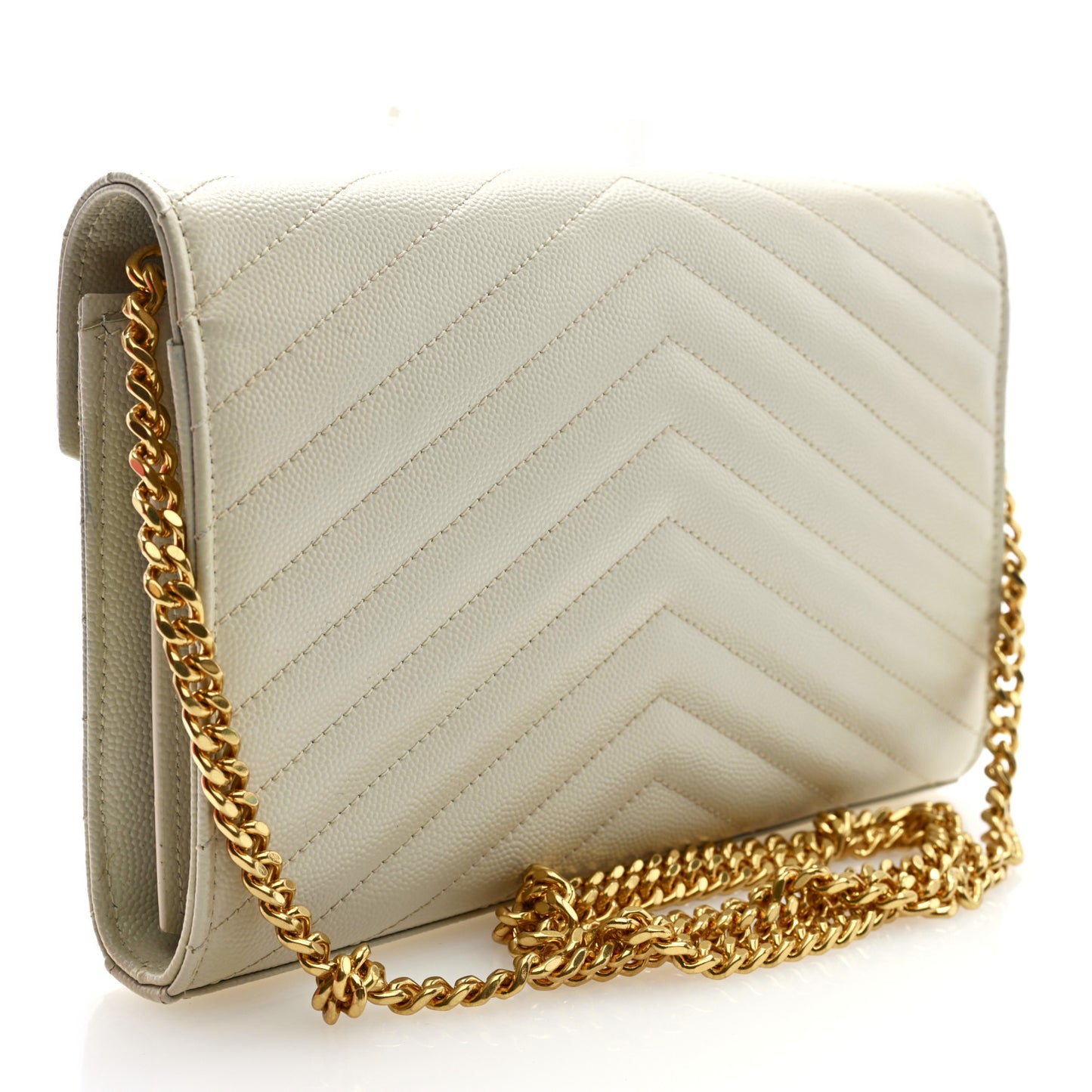 Grain De Poudre Matelasse Chevron Monogram Chain Wallet Crema Soft