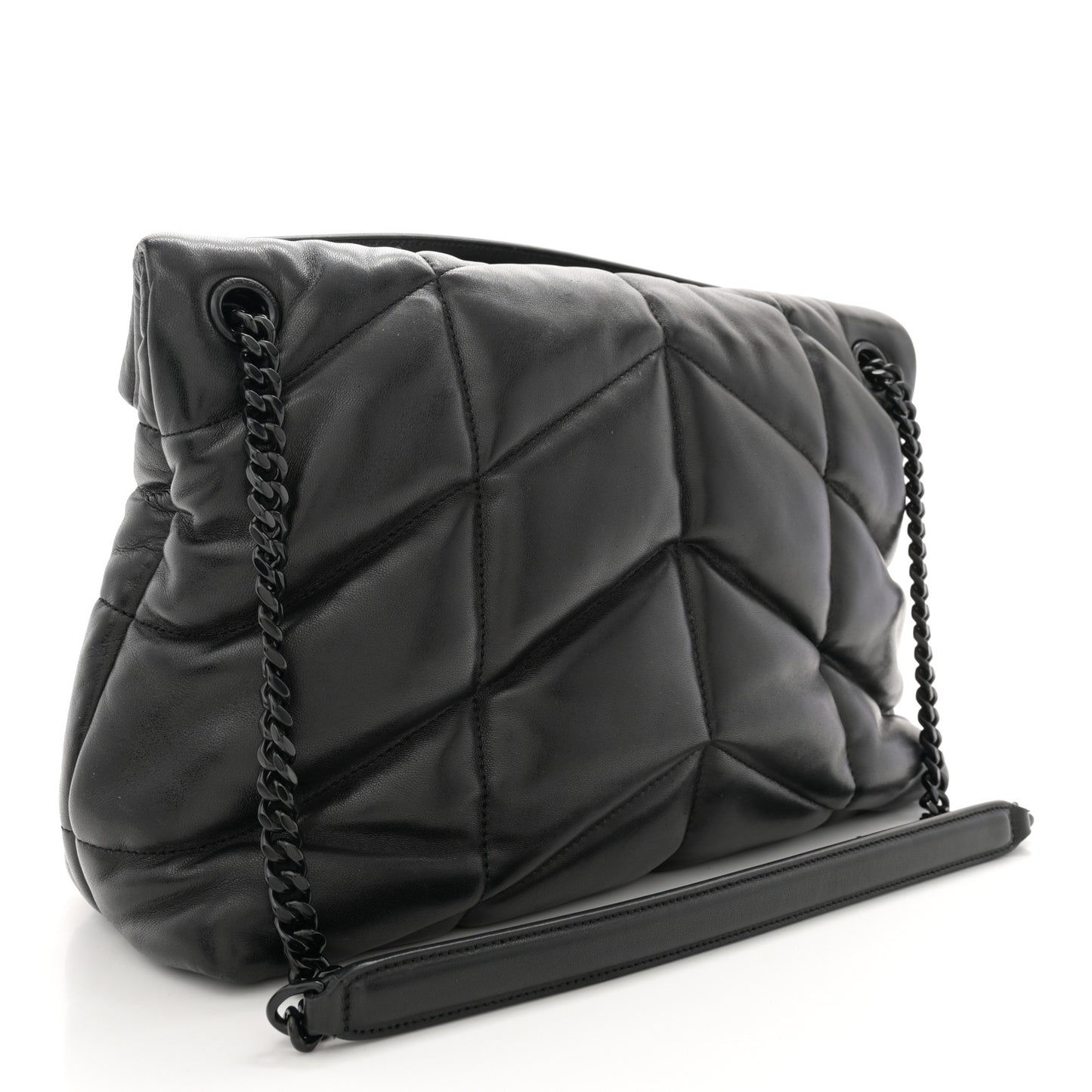 Lambskin Quilted Monogram Monochrome Medium Loulou Puffer Chain Satchel Black