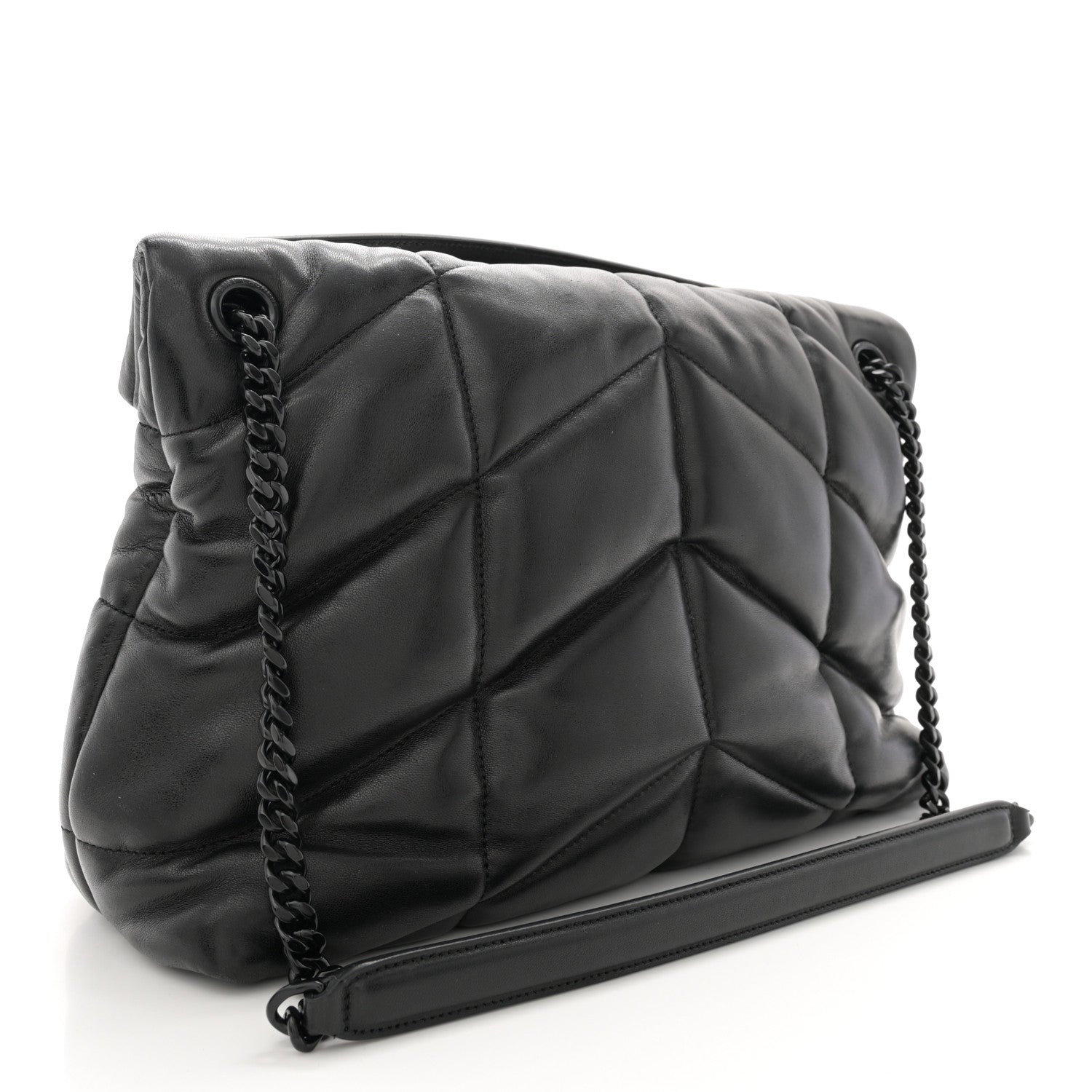 Saint Laurent Lambskin Quilted Monogram Monochrome Medium Loulou Puffer Chain Satchel Black 3 of 11