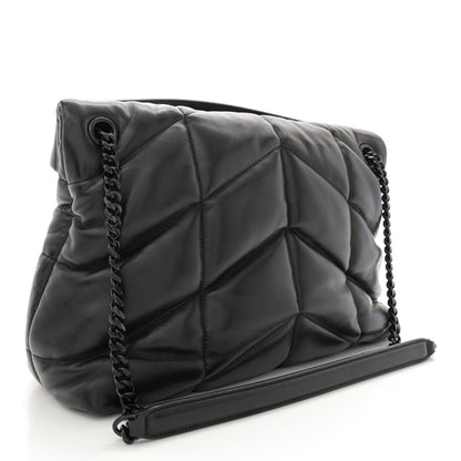 Saint Laurent Lambskin Quilted Monogram Monochrome Medium Loulou Puffer Chain Satchel Black 3 of 11