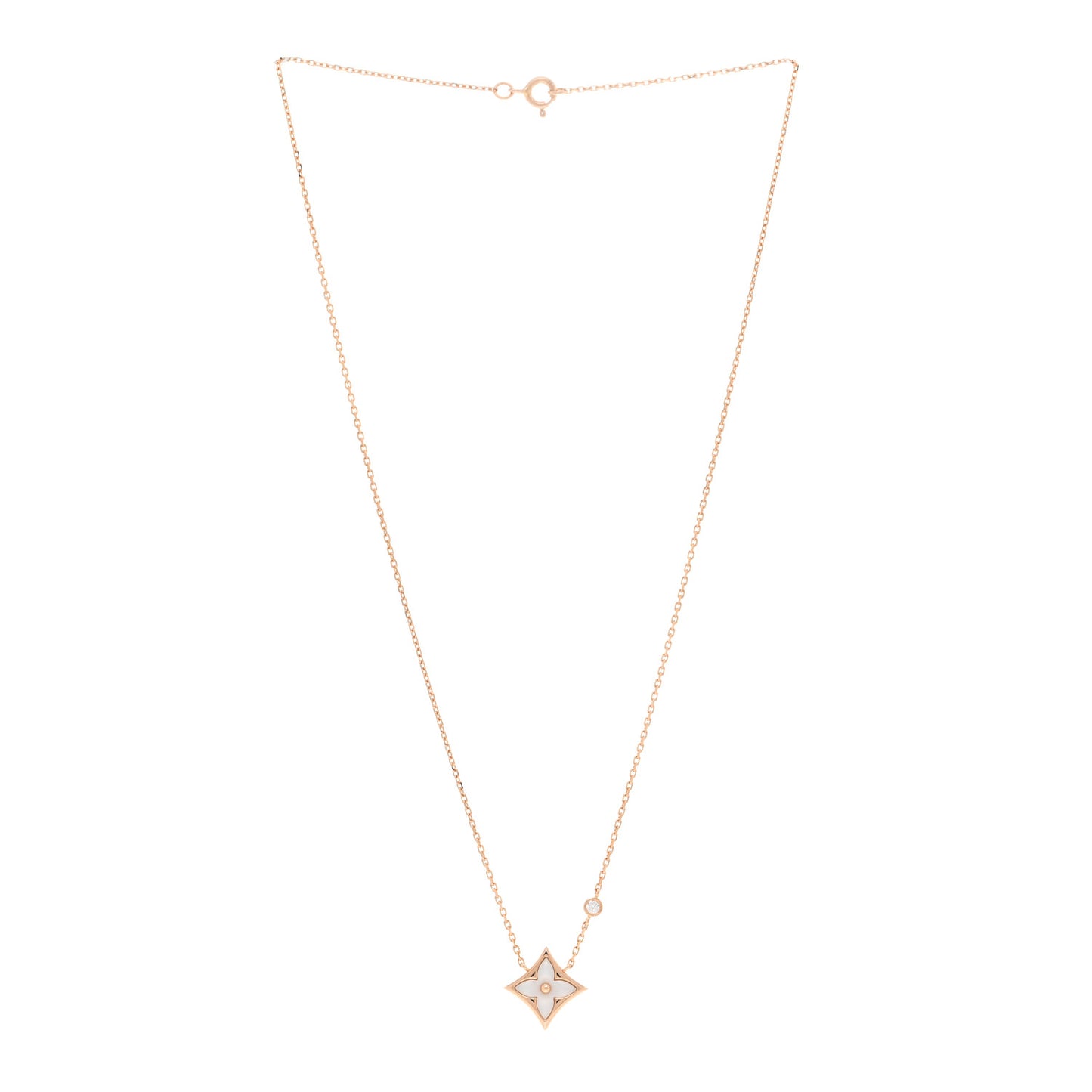 18K Pink Gold Diamond Mother of Pearl Color Blossom BB Star Pendant Necklace