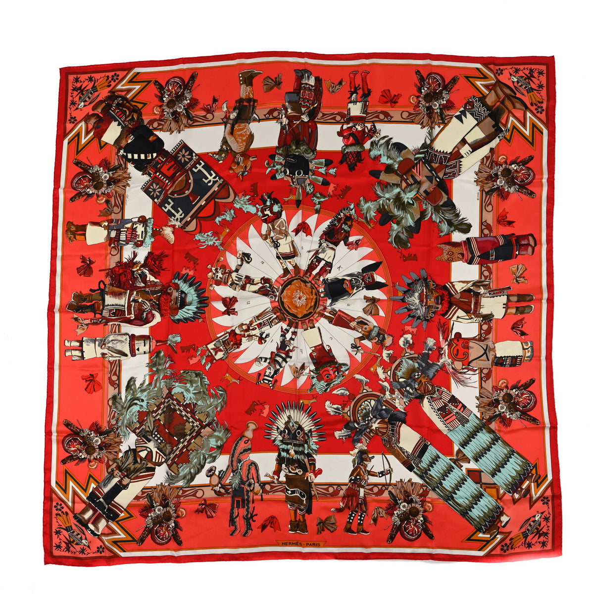 Silk Kachinas Shawl 140 Rouge Corail Vert