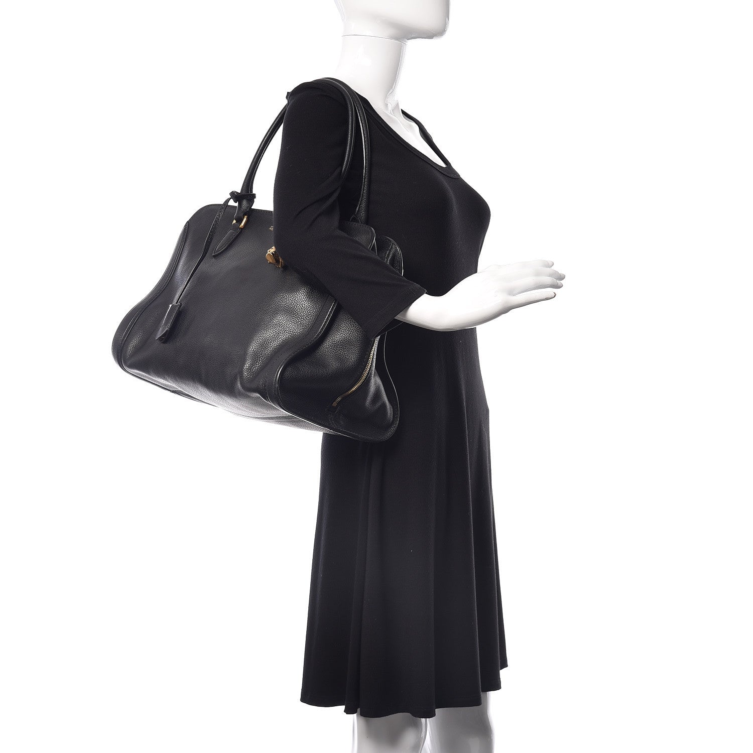 Alexander McQueen Pebbled Calfskin Large Skull Padlock Zip Around Tote Black 2 of 20