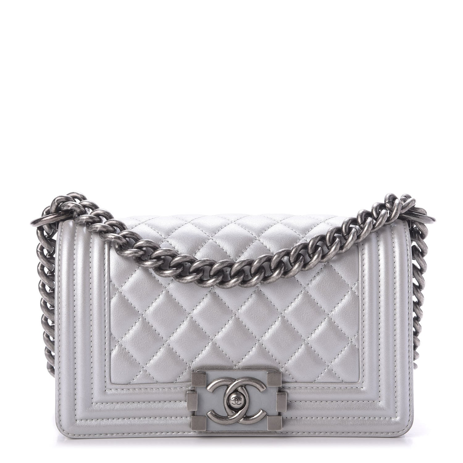 Chanel Metallic Calfskin Quilted Small Boy Flap Silver 1 of 10