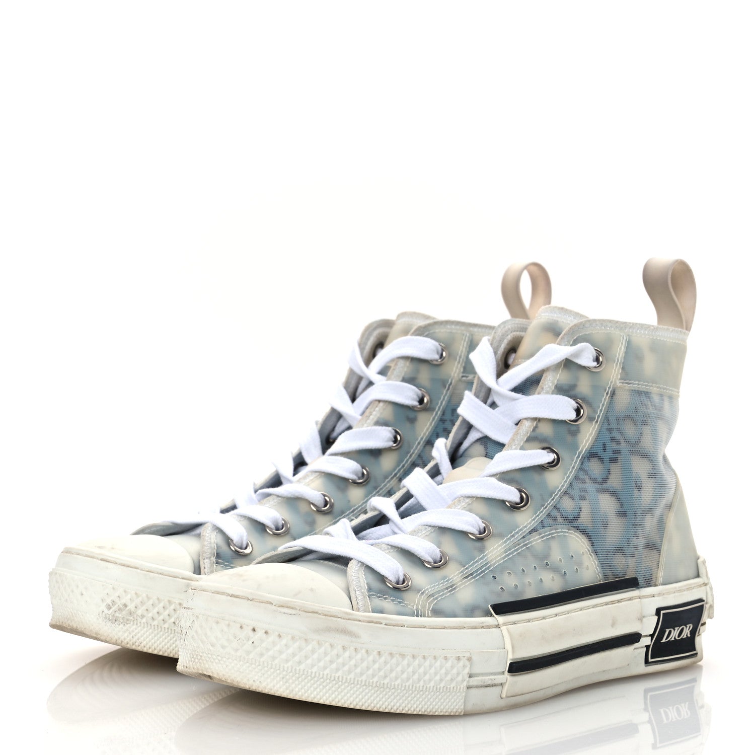 Christian Dior Technical Canvas Oblique Pixel Mens B23 High Top Sneakers 35 Beige Blue 4 of 16