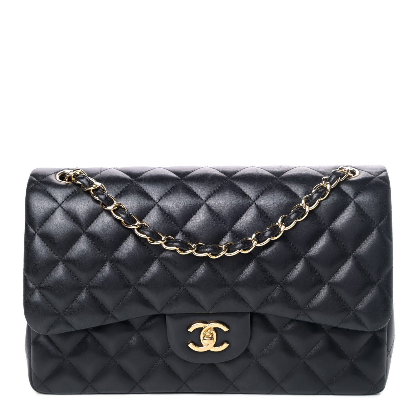 Lambskin Quilted Jumbo Double Flap Black