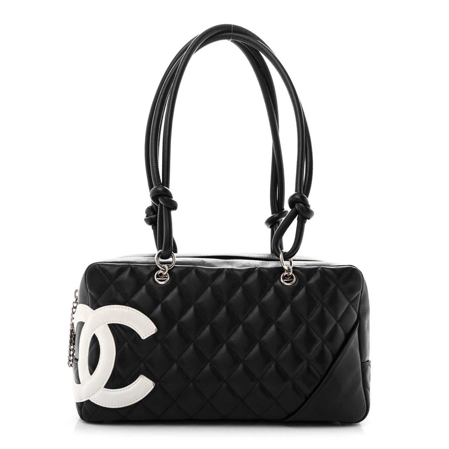 Calfskin Quilted Large Cambon Bowler Black White