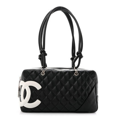Chanel Calfskin Quilted Large Cambon Bowler Black White 1 of 13