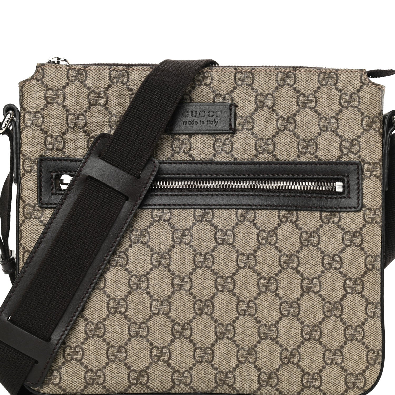 Gucci GG Supreme Monogram Selleria Calfskin Small Flat Messenger Bag Beige Ebony Cocoa Marrone Scuro 2 of 9