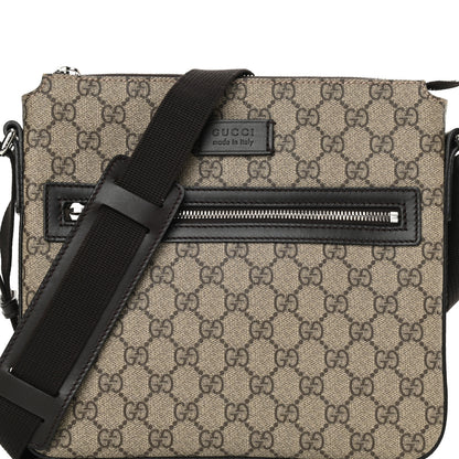 Gucci GG Supreme Monogram Selleria Calfskin Small Flat Messenger Bag Beige Ebony Cocoa Marrone Scuro 2 of 9