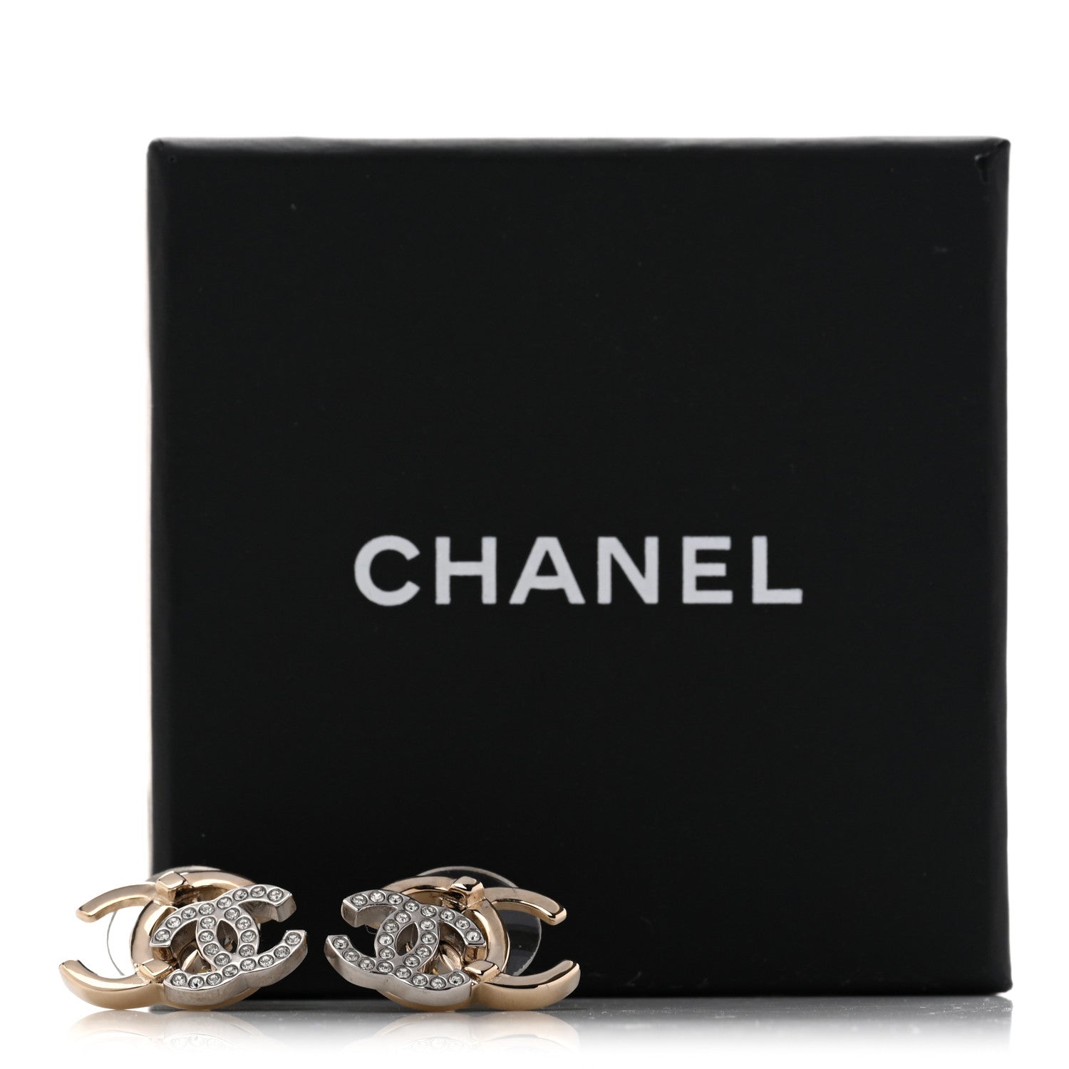 Chanel Crystal Double CC Earrings Gold Silver 5 of 5