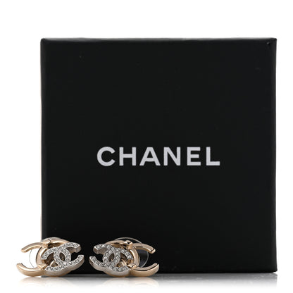 Chanel Crystal Double CC Earrings Gold Silver 5 of 5