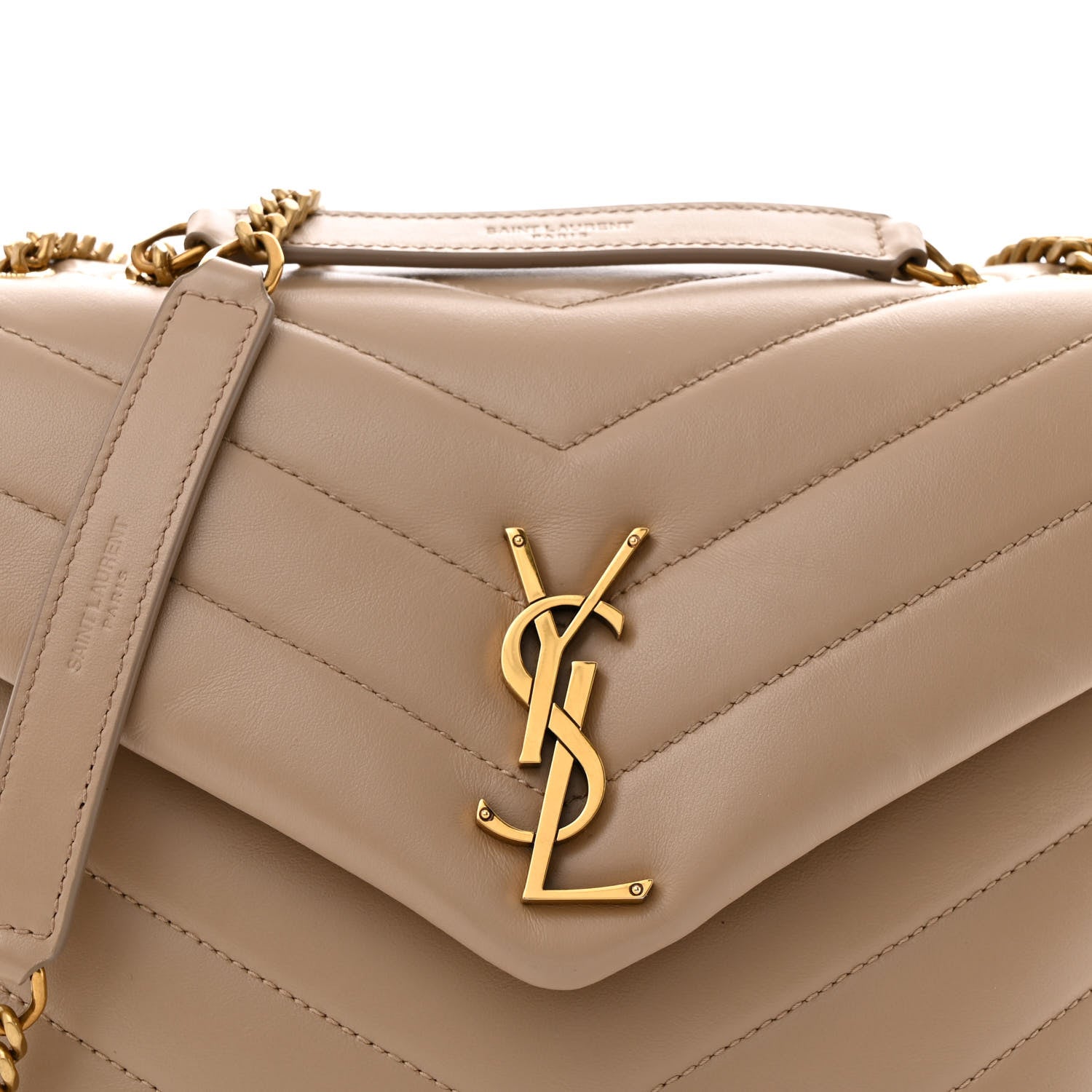 Saint Laurent Calfskin Y Quilted Monogram Small Loulou Chain Satchel Dark Beige 8 of 14