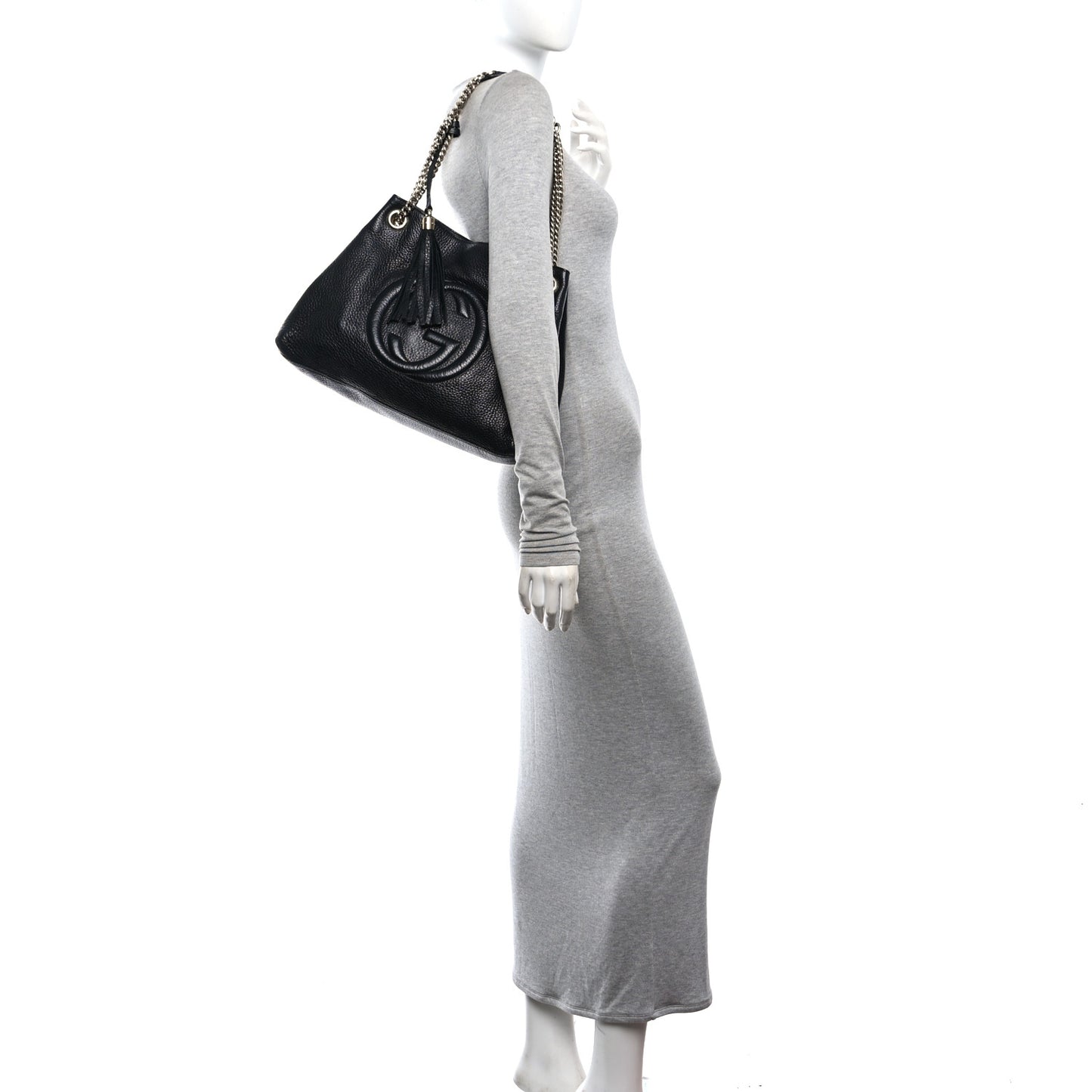 Pebbled Calfskin Medium Soho Chain Shoulder Bag Black