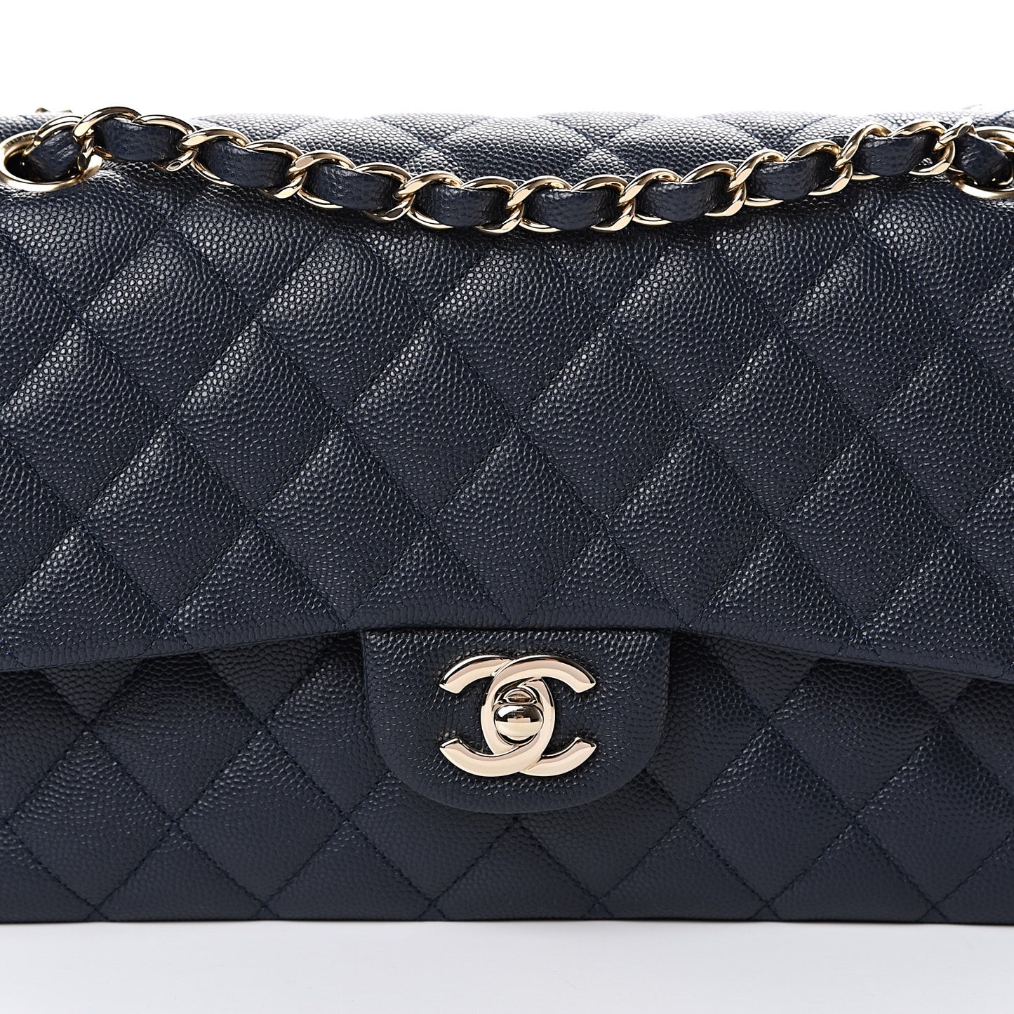Caviar Quilted Medium Double Flap Dark Blue