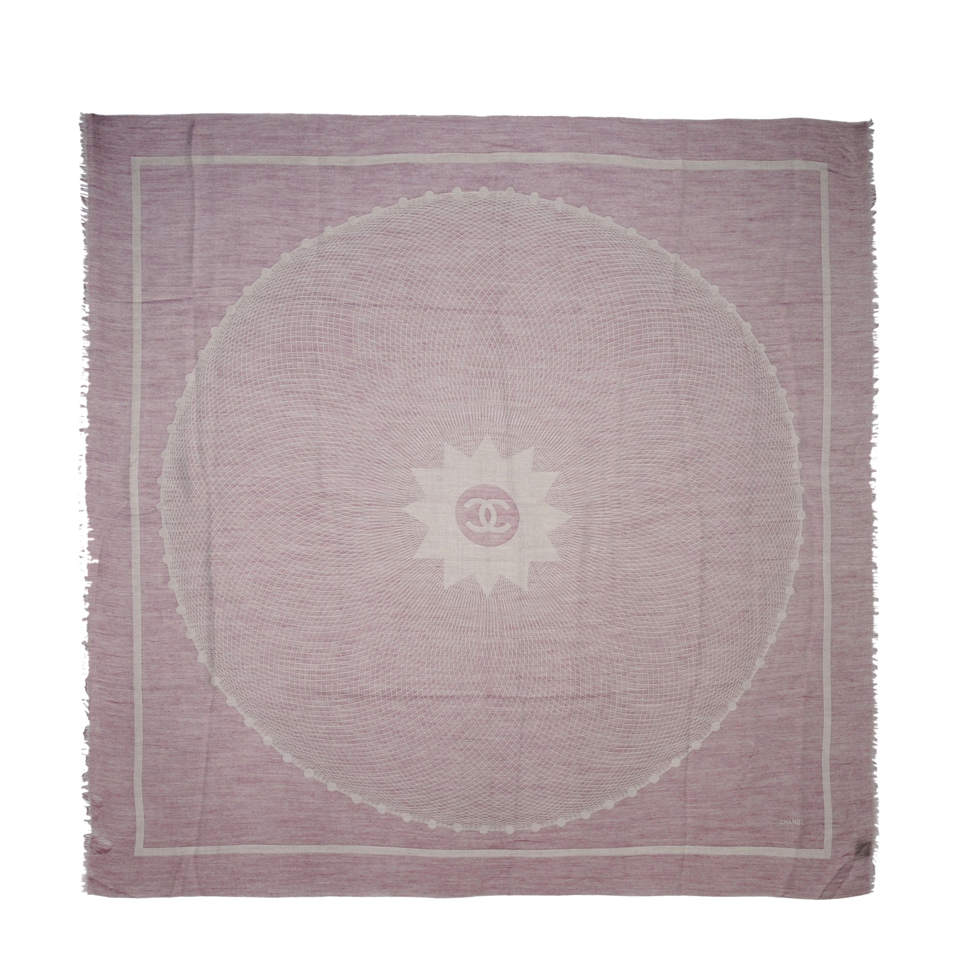 Chanel Cashmere Silk Spirograph Scarf Shawl Purple White 2 of 5