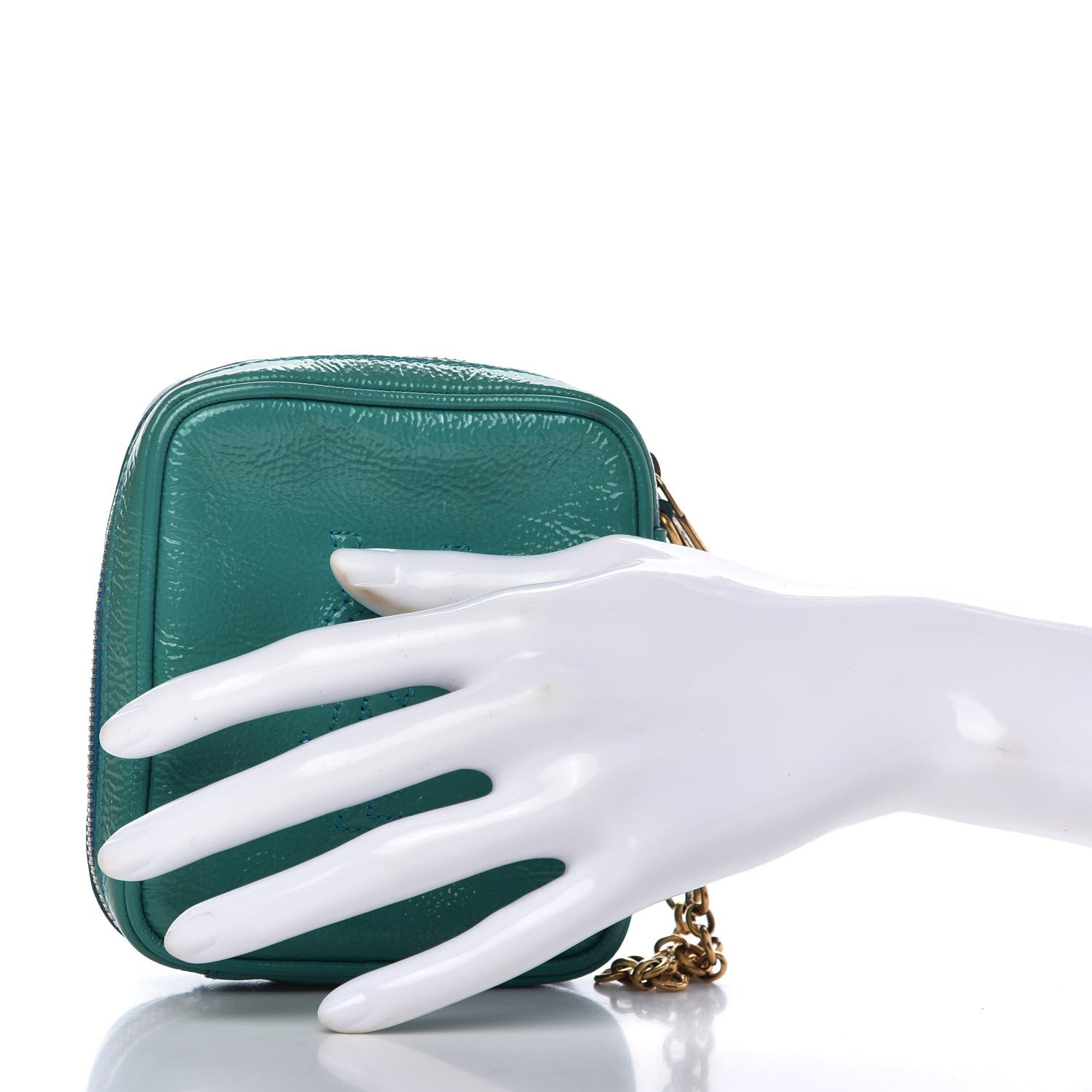 Saint Laurent Textured Patent Monogram Mini Wristlet Turquoise 2 of 9