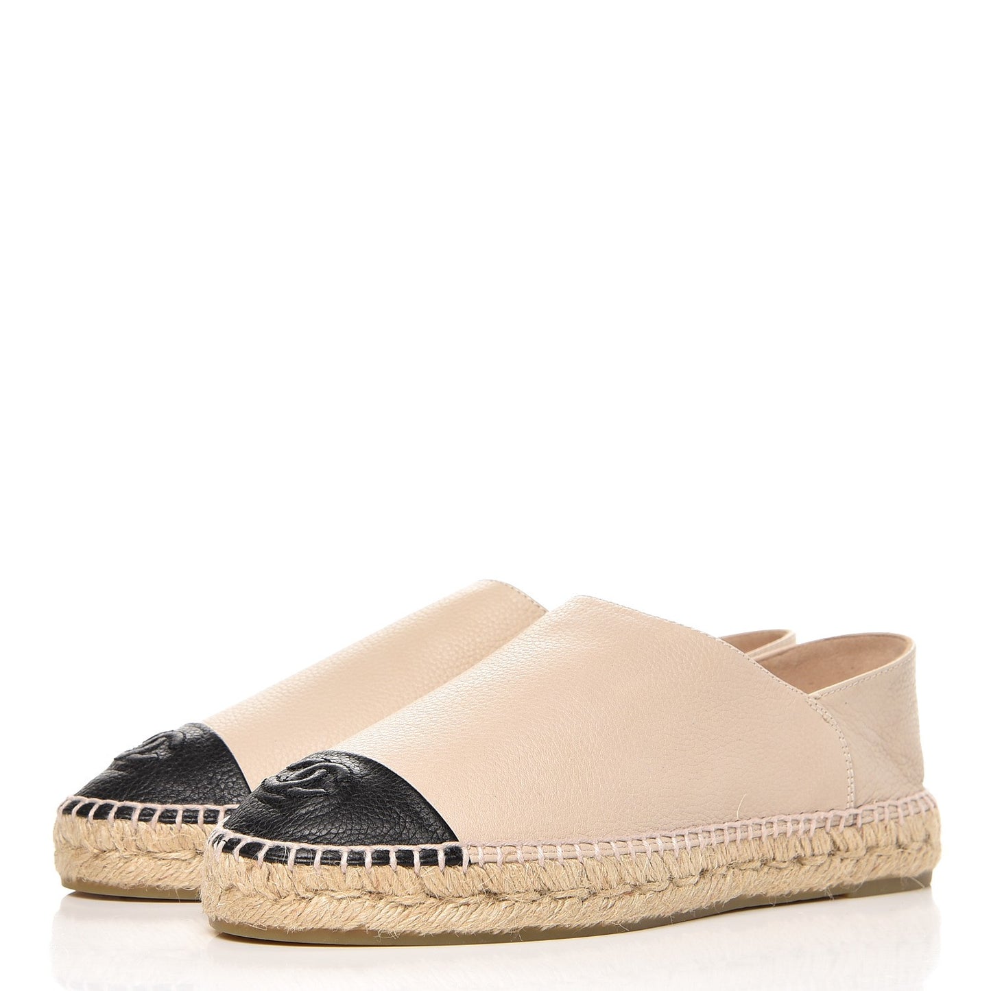 Grained Calfskin CC Espadrilles 40 Beige Black