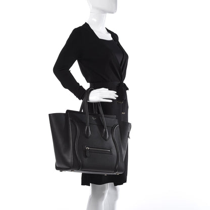 Celine Drummed Calfskin Mini Luggage Black 2 of 7