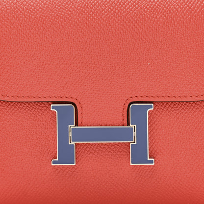 Hermes Epsom Enamel Constance Short Wallet Capucine Bleu Brighton 8 of 9