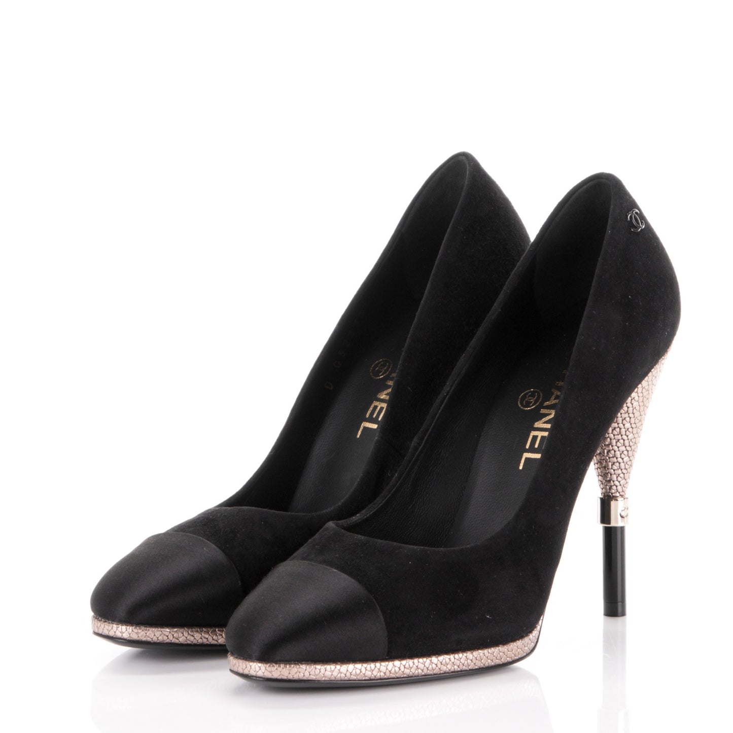 Suede Calfskin Satin Cap Toe CC Pumps 38 Black