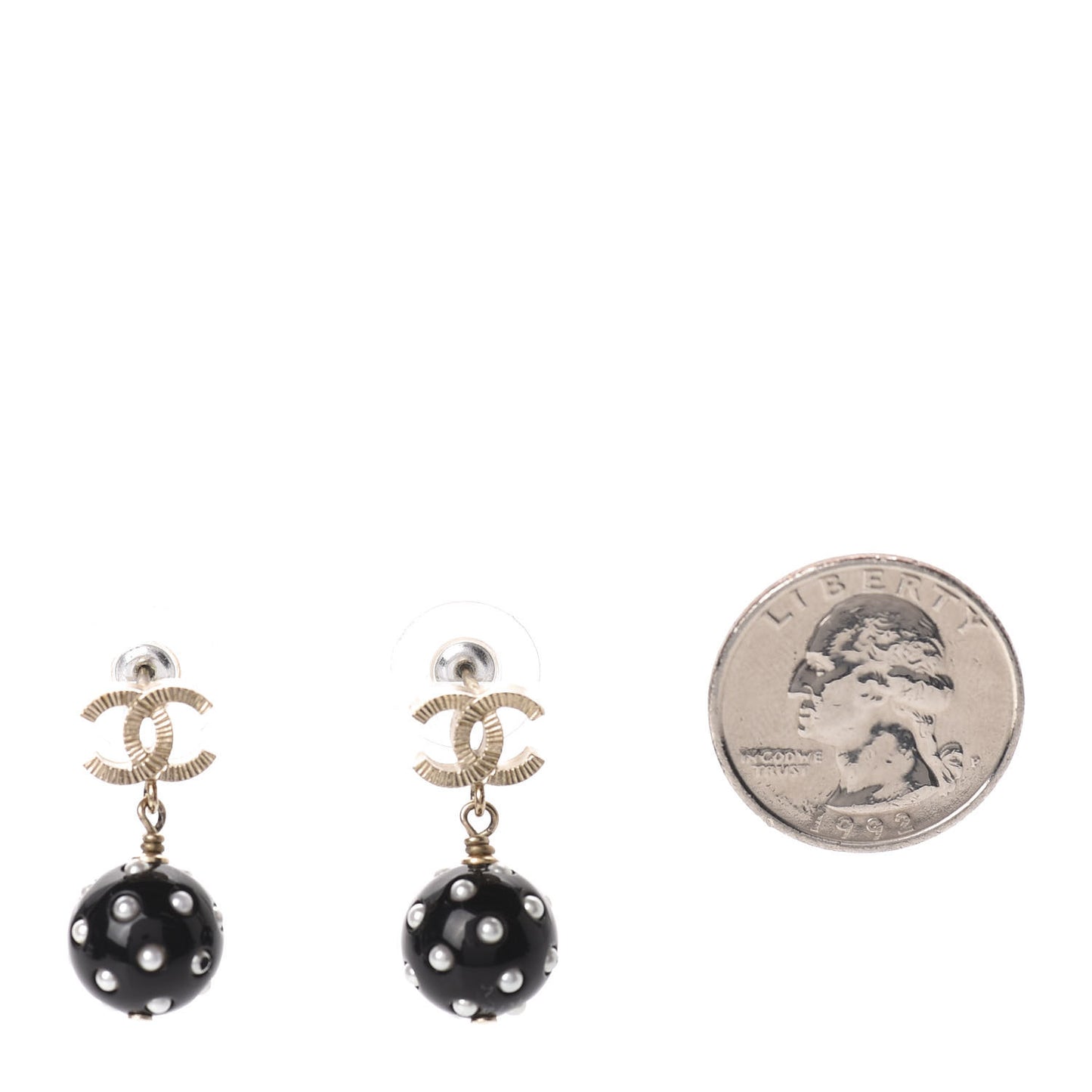 CC Bead Pearl Drop Earrings Gold Black